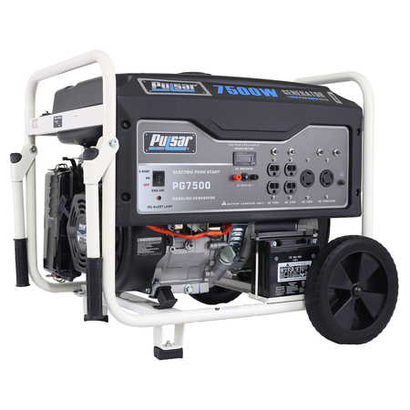 PULSAR Portable Generator, Gasoline, 6,000 W Rated, 7,500 W Surge, Electric, Recoil Start, 120/240V AC PG7500